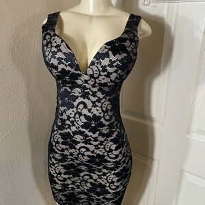 Emerald Sundae Black and White Lace Mini Dress